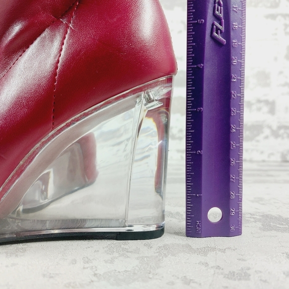 NEW Open Edit Burgundy Leather Ederika Clear Wedge Pointy Toe Ankle Boots i131 - Picture 9 of 14